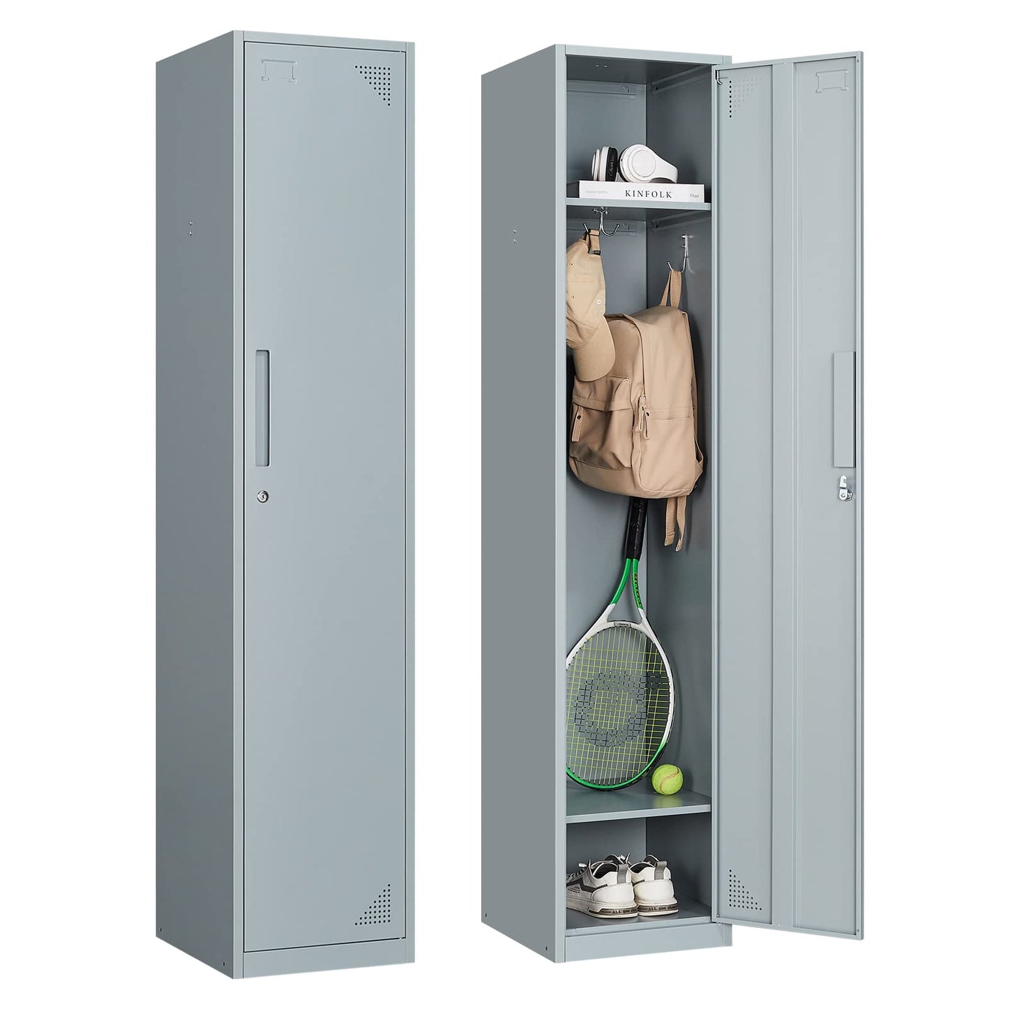 Anxxsu Metal Locker for Home, Dressing Room, 71" Steel Storage Lockers for Employees, Lockable Locker Cabinet with 1 Door (Grey)