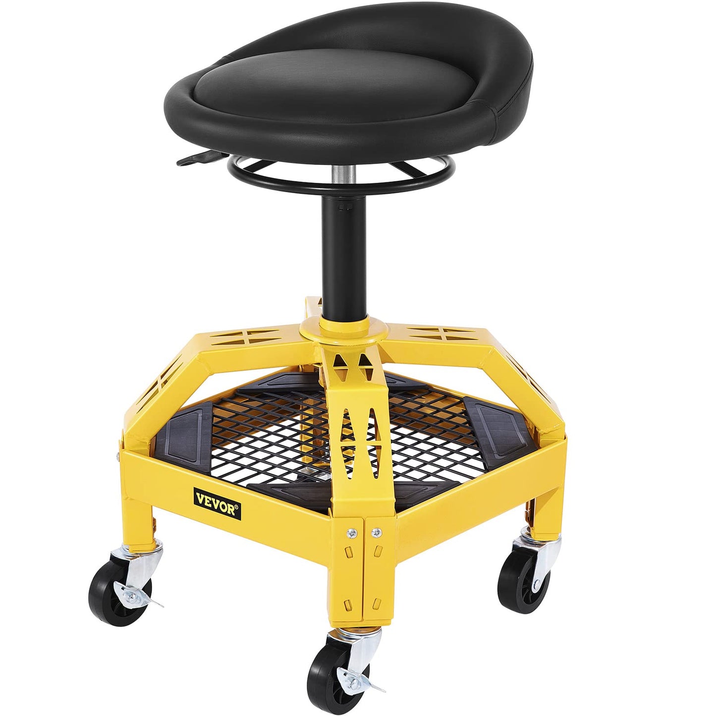 VEVOR Rolling Garage Stool, 300LBS Capacity, Adjustable Height from 24 in to 28.7 in, Mechanic Seat with 360-degree Swivel Wheels and Tool Tray, for - WoodArtSupply