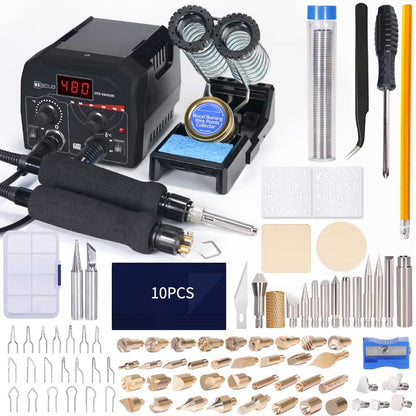 U.S. SOLID Wood Burning Kit Tool Station Dual Pyrography Pen Burner for Adults 2-in-1 Solid-Point 200℃~480℃ w/Temp Display and Wire-Nib 250℃~750℃with