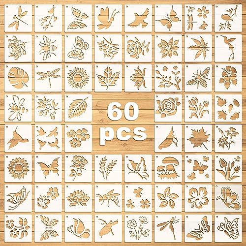 Pistha 60 Pcs Stencils for Painting on Wood Reusable Wall Stencil Template Paint Stencils DIY Craft Flower Stencils for Drawing Home Decor (Flowering - WoodArtSupply