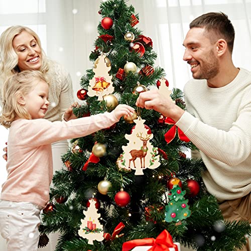 Large Size 7inch Wooden Christmas Ornaments to Paint 10PCS, DIY Blank Unfinished Wood Ornament for Crafts Hanging Decorations, Beige Christmas Tree Sophena