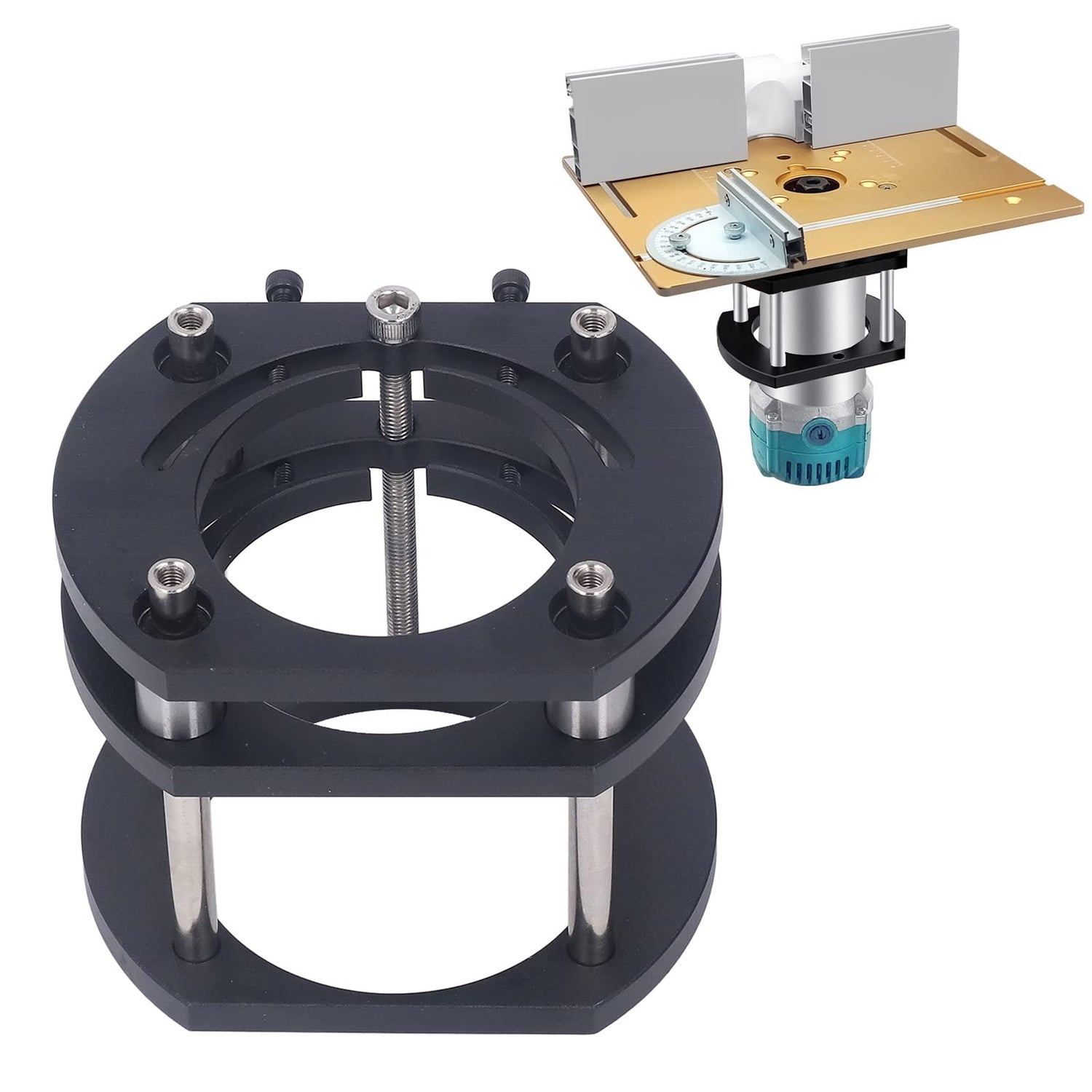 Router Lift Base, Aluminum Alloy Stainless Steel 4 Jaw Clamping, Metal Milling Table Lifting System, for Small Electric Tenoning Trimming Machines PerGar