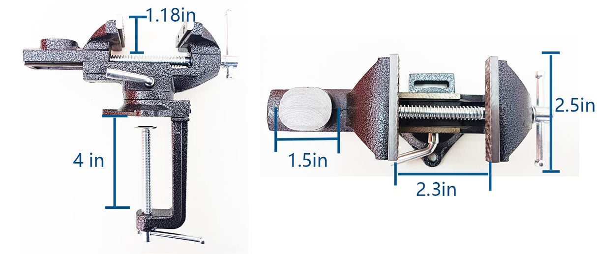 2-in-1 Dual-Purpose Combined Bench Vise or Table Vise with end-locking arrangement; Portable Universal Rotate 360° Work Clamp-On Vise, 2.5" Black Jingqis