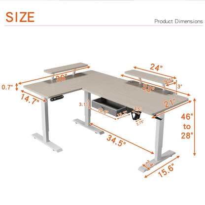 Sileye L Shaped Gaming Drawer Storage Shelf, Electric Adjustable Height, Corner Stand Up Desk with Splice Board for Home Office White Frame/Pale - WoodArtSupply