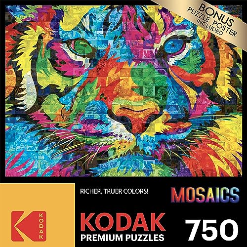 Cra-Z-Art - RoseArt - Kodak Premium Mosaics - Rainbow Tiger - 750 Piece Jigsaw Puzzle - WoodArtSupply