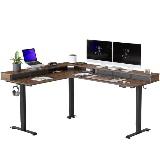 FEZIBO Triple Motor 75" L Shaped Standing Desk with 5 Drawers, Reversible Electric Standing Gaming Desk Adjustable Height, Corner Stand up Desk with - WoodArtSupply