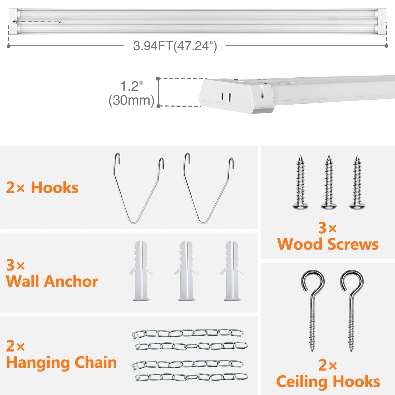 OOOLED 4FT Linkable 42W 4800LM 5000K LED Ceiling Lights for Garages, Pull Chain ON/Off, Linear Work Light Fixture with Plug, 2 Pack OOOLED