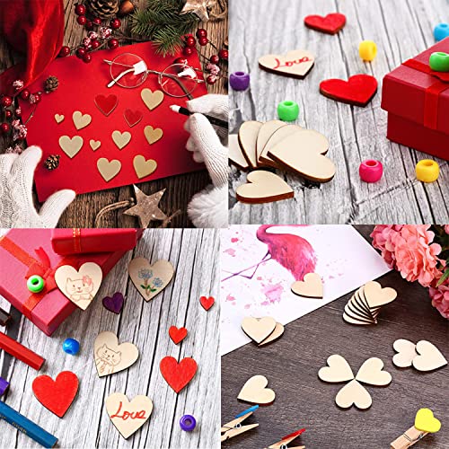 Unfinished Wooden Hearts for Crafts, 100 Pcs 2 inch Blank Unfinished Wood Craft Kit with DIY Craft Pieces for Wedding Ornaments Christmas Party WURONXIN