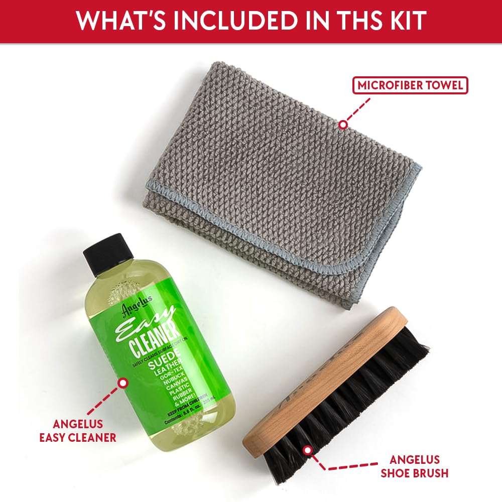 Angelus Easy Cleaner Kit - Sneaker Cleaning Kit | Premium Shoe Cleaner, Brush, and Microfiber Towel | Safe on all Fabrics - Made in USA - 8.6oz Angelus