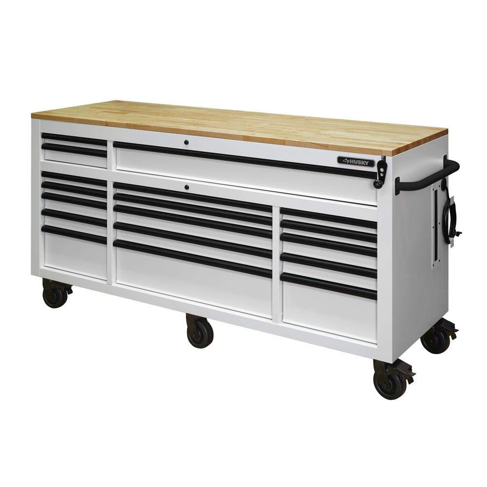 Husky 72 in. 18-Drawer Mobile Workbench with Adjustable-Height Solid Wood Top HuskyTool