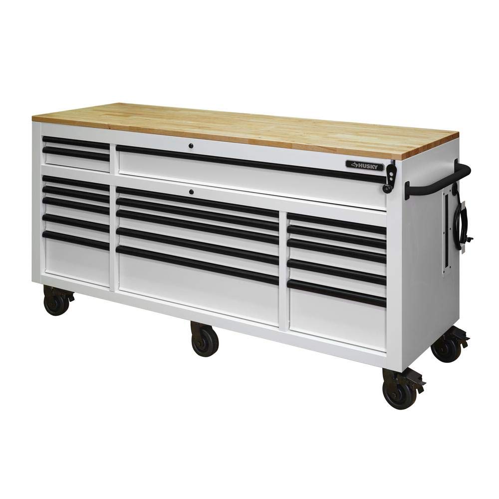 Husky 72 in. 18-Drawer Mobile Workbench with Adjustable-Height Solid Wood Top