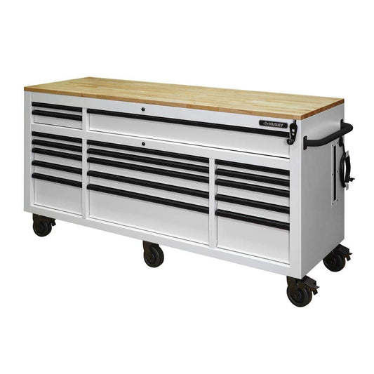 Husky 72 in. 18-Drawer Mobile Workbench with Adjustable-Height Solid Wood Top - WoodArtSupply