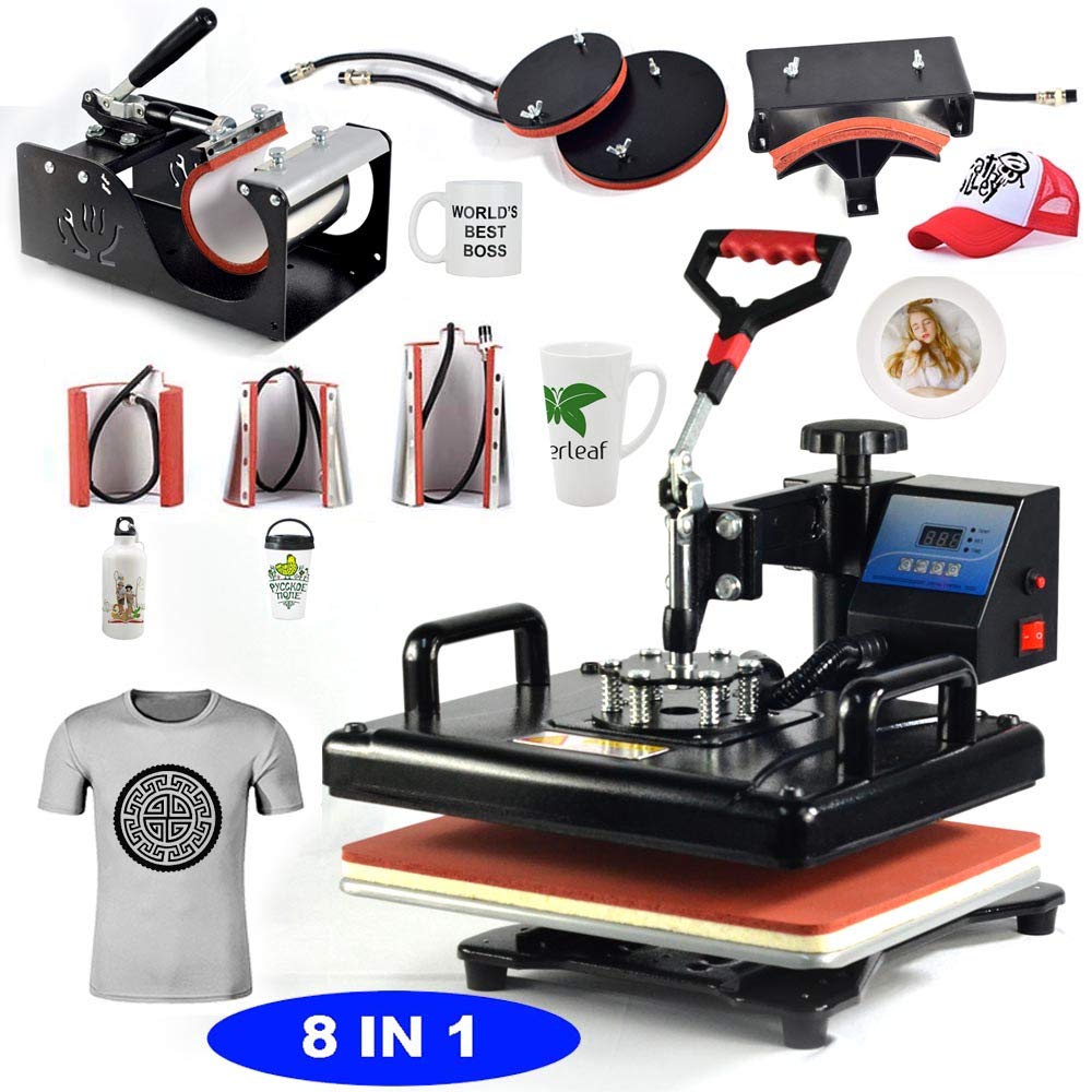 8 in 1 Heat Press Machine Digital Combo Heat Transfer Sublimation Print Machine T-Shirts/Mug/Plate/Cap/Cup Swing Away Heat Transfer Machine (8 in 1 MYSUB