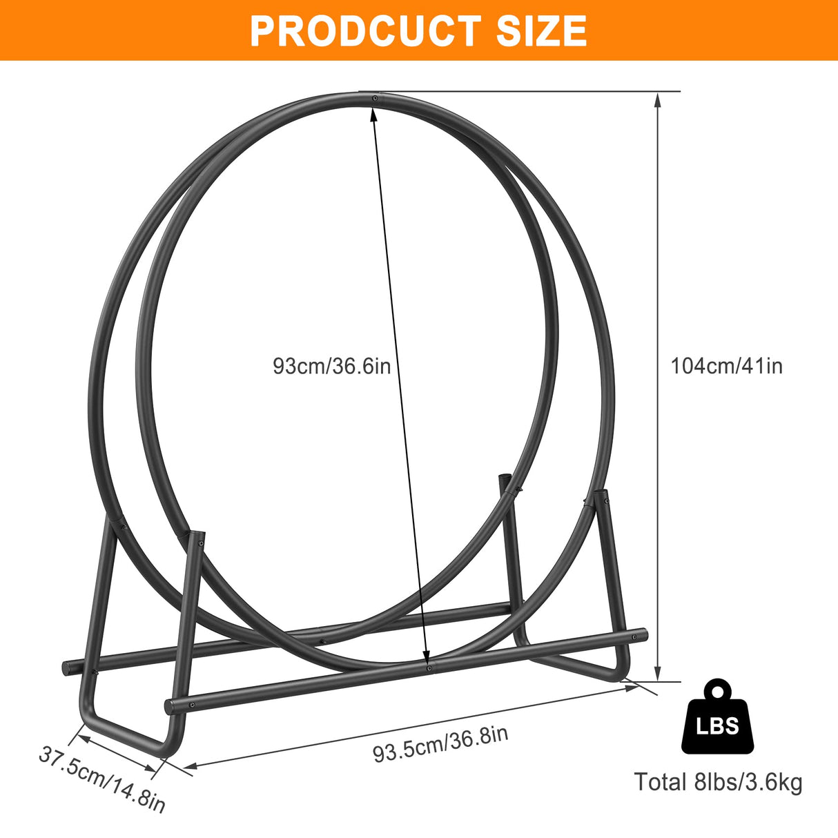 Mr IRONSTONE 41 inch Firewood Rack, Firewood Log Hoop for Indoor Fireplace Wood Storage Ring, Round Tubular Steel for Patio Deck Metal Log Holder Mr IRONSTONE