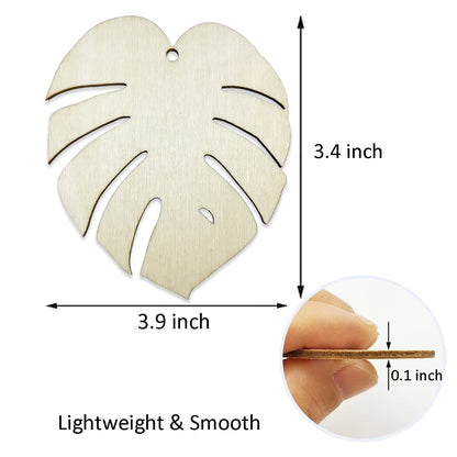 20pcs Unfinished Plam Leaf Wood Cut Out Turtle Leaf Wood DIY Crafts Cutouts Blank Wooden Turtle Leaf Shaped Hanging Ornaments with Hole Hemp Ropes