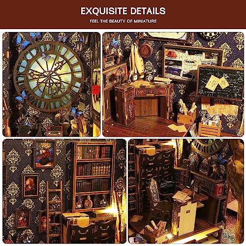 Losbenco Book Nook Kit, DIY Dollhouse Booknook Bookshelf Insert Decor Alley, DIY Book Nook Miniature Kit with Lights, 3D Wooden Puzzle Decorative Losbenco
