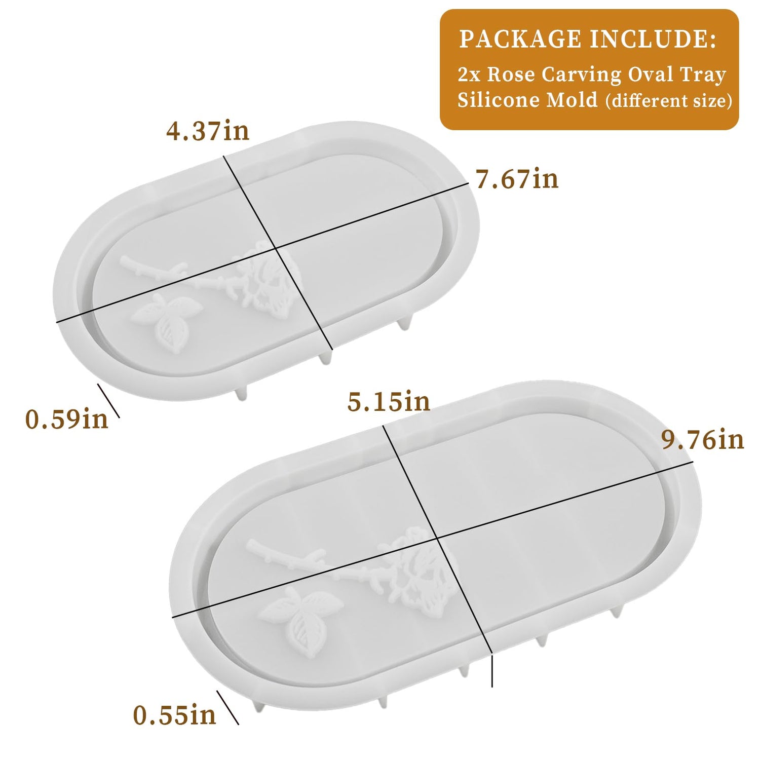 Wehous Oval Tray Molds for Resin Concrete, 2 Size Rose Carved Oval Silicone Mold, Tray Epoxy Resin Casting Mold for Jewelry Holder Bathroom Vanity Wehous