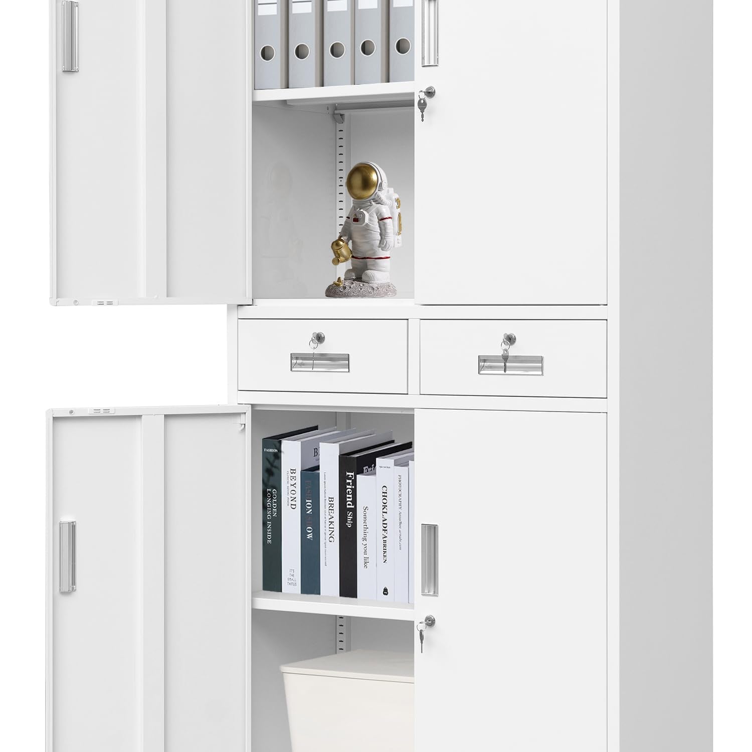 CMY Metal Storage Cabinet, 71" H x 32" W x 16" D Locking Storage Cabinet with Adjustable Shelves and 2 Drawers, Steel Storage Cabinet for Office, CMY