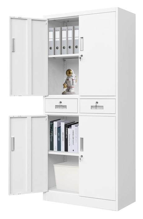 CMY Metal Storage Cabinet, 71" H x 32" W x 16" D Locking Storage Cabinet with Adjustable Shelves and 2 Drawers, Steel Storage Cabinet for Office, CMY