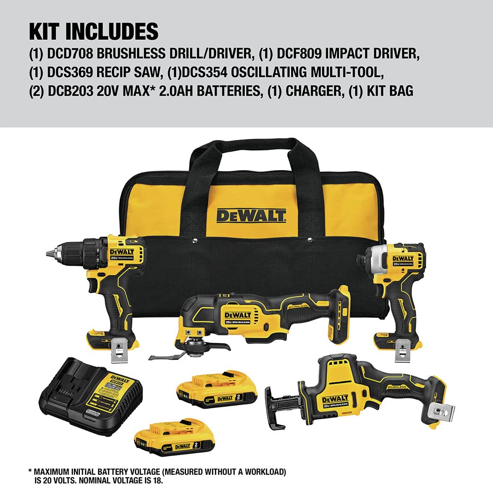 Dewalt DCK489D2 ATOMIC 20V MAX Brushless Lithium-Ion Cordless 4-Tool Combo Kit (2 Ah) DEWALT