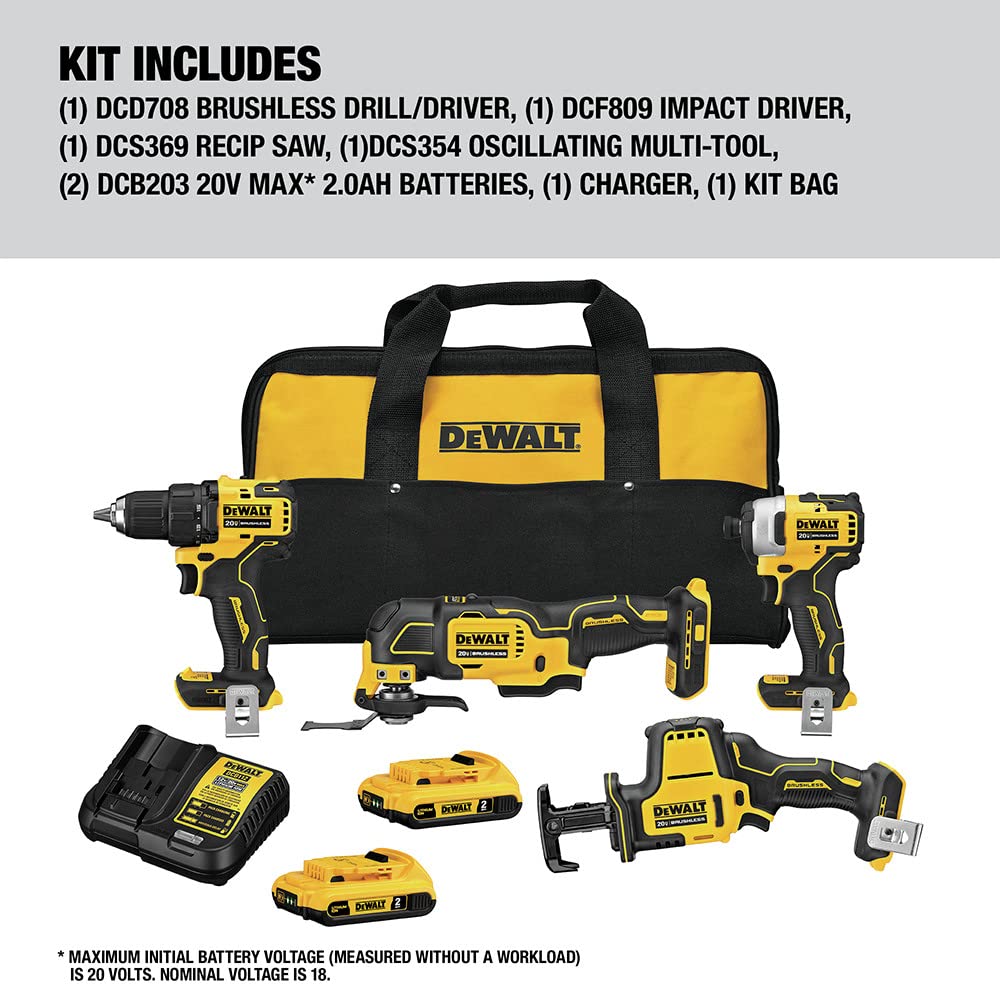 Dewalt DCK489D2 ATOMIC 20V MAX Brushless Lithium-Ion Cordless 4-Tool Combo Kit (2 Ah) - WoodArtSupply