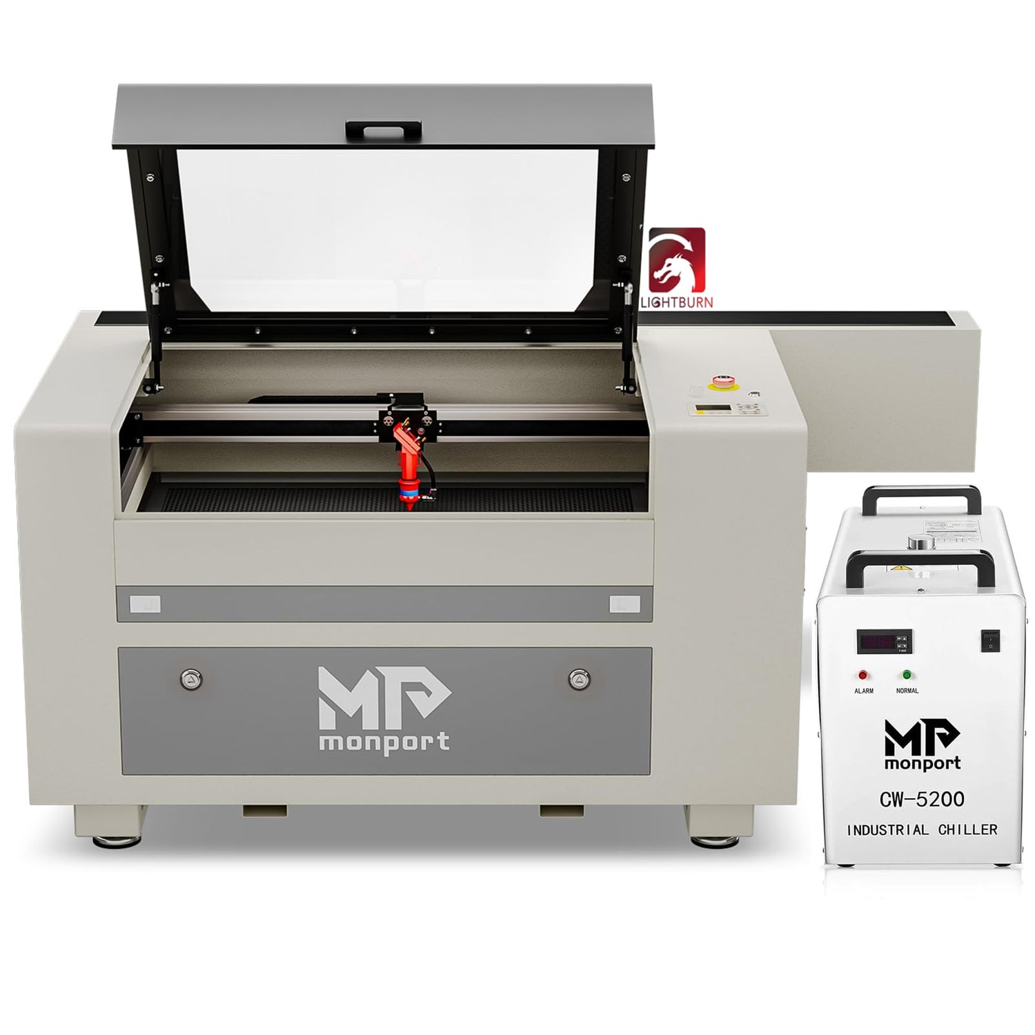 Monport 80W CO2 Laser Engraver＆Water Chiller with Lightburn,16"x24" Laser Engraving Cutting Machine with Autofocus 2 Way Pass Air Assist Commercial Monport