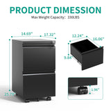 VIYET 2 Drawer Mobile File Cabinet with Lock,Under Desk Metal Filing Cabinet for Home Office,Steel Small Rolling File Cabinet with 2 Keys for VIYET
