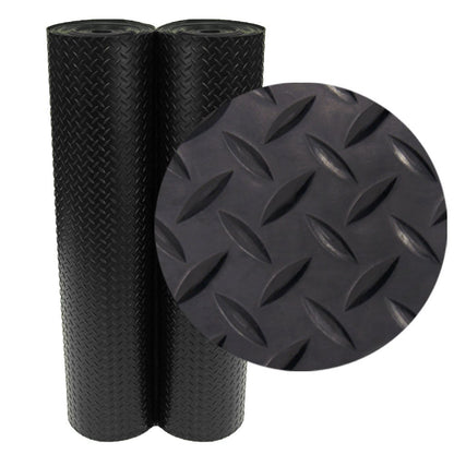 Rubber-Cal Diamond-Plate Rubber Flooring Rolls - 3 mm x 4 ft x 3 ft Rolls - Black - WoodArtSupply