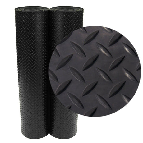 Rubber-Cal Diamond-Plate Rubber Flooring Rolls - 3 mm x 4 ft x 3 ft Rolls - Black Rubber-Cal