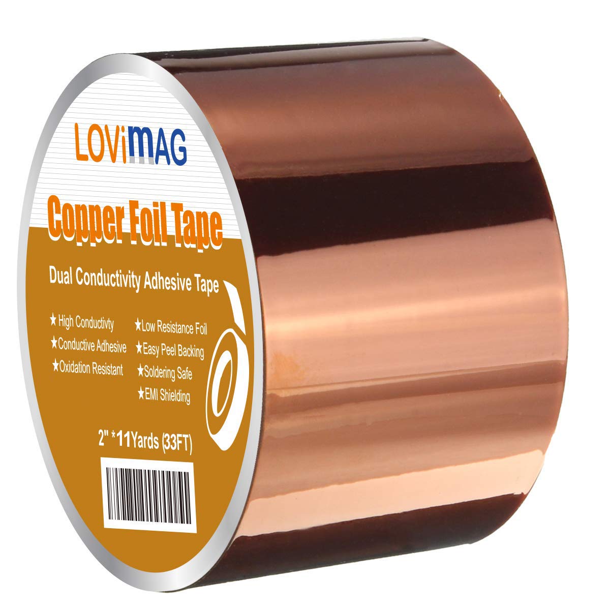 LOVIMAG Copper Foil Tape (2inch X 33 FT) with Conductive Adhesive for Guitar and EMI Shielding, Crafts, Electrical Repairs, Grounding LOVIMAG