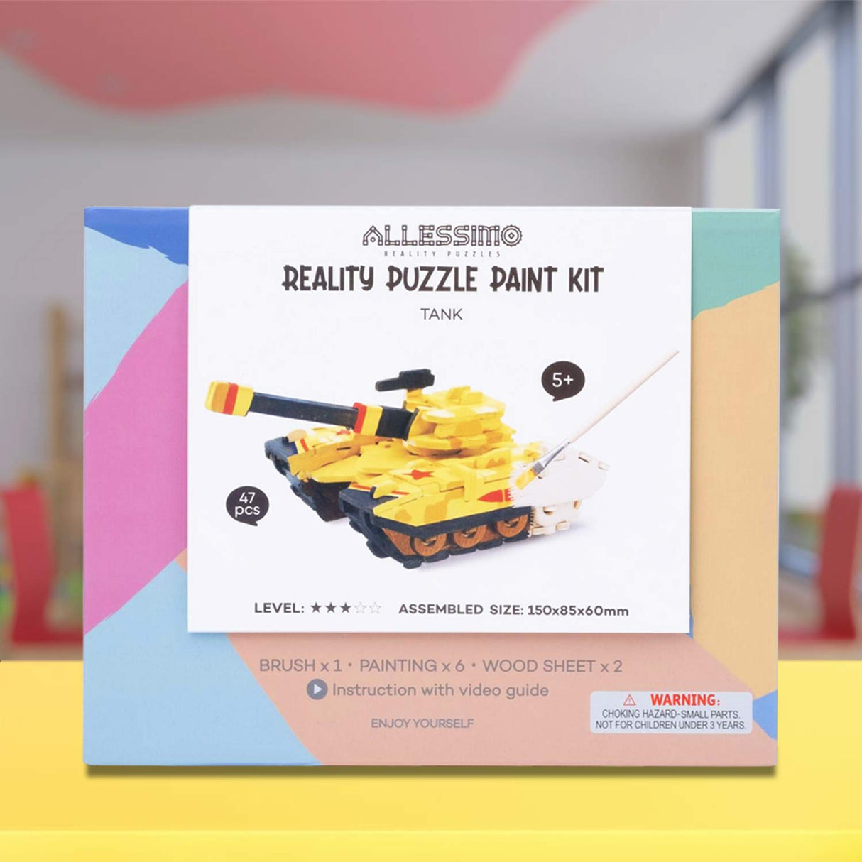 Allessimo - Create + Paint Tank 3D Puzzles for Kids, Girls and Boys Ages 7 8 9 10 11 12 Year Old. Includes Wooden Model Kit, Brush and Paint ALLESSIMO