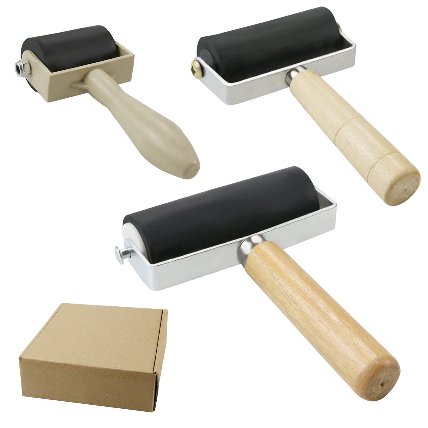 2 Piece Rubber Brayer Roller Set, 2.4 and 4 Inch Hard Rubber