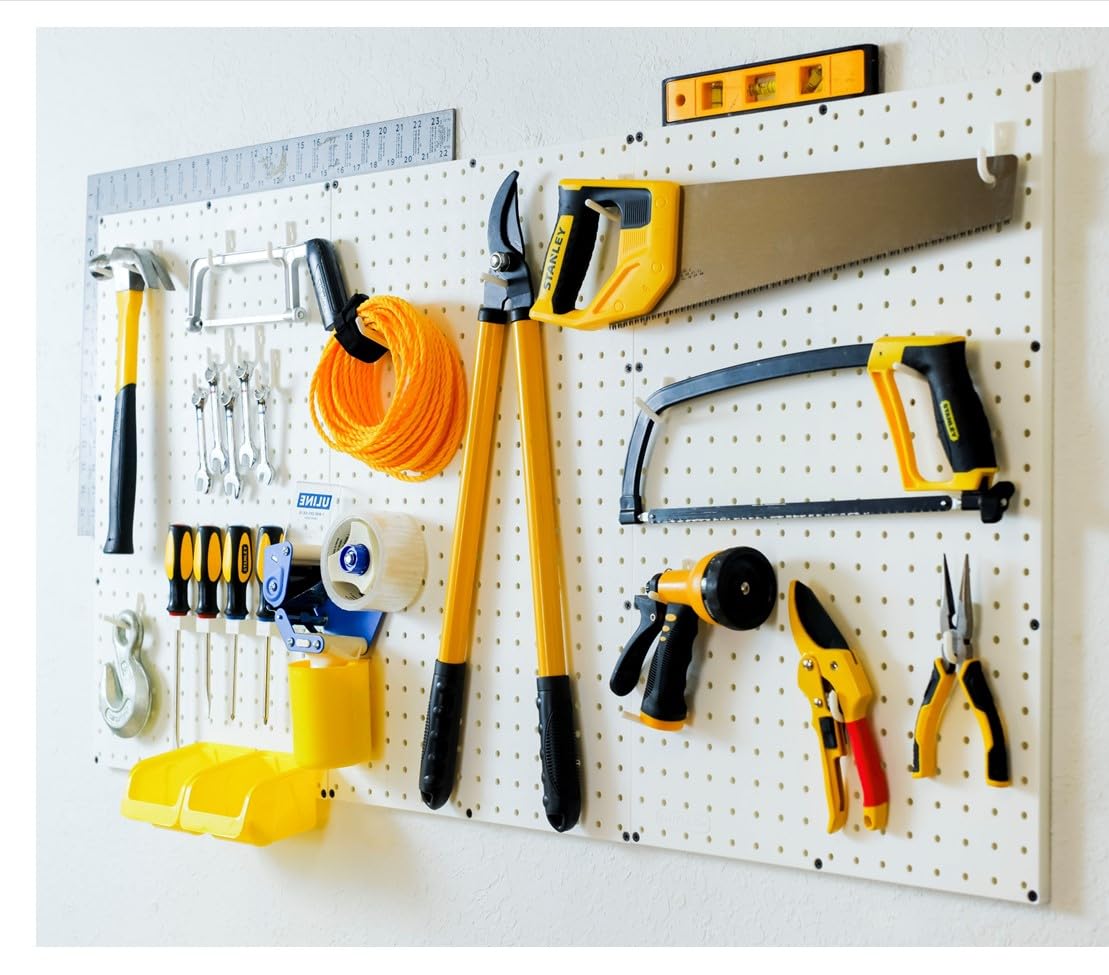 WallPeg Pegboard Tool Organizer with Flex-Lock Peg Hooks PK 24242 W - Organizes Tools - Crafts - Mounted Sixe 48" x 24" - Pegboard Panels - Garage WallPeg