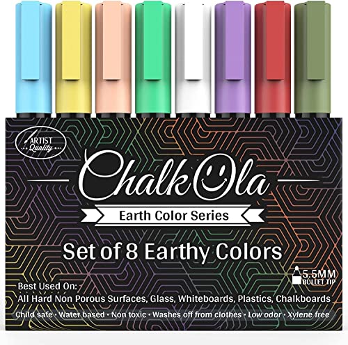Chalkola 8 Pastel Liquid Chalk Markers for Chalkboard Signs, Blackboard, Window, Labels, Bistro, Glass, Car - Washable Wet Wipe Ink Chalk Board Chalkola