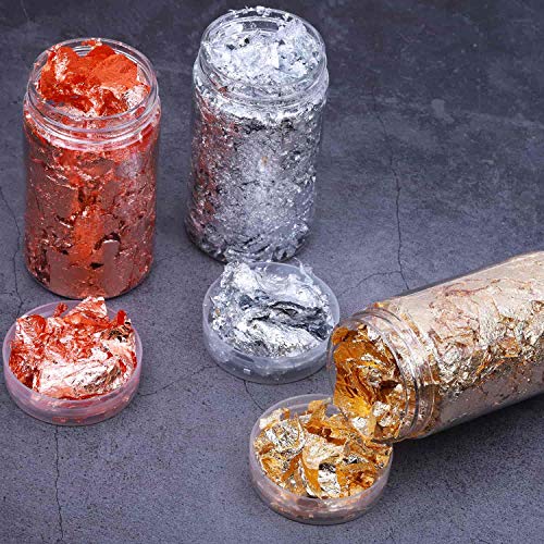 Gold Foil Flakes for Resin, Paxcoo Imitation Gold Foil Flakes Metallic Leaf for Nails, Painting, Crafts, Slime and Resin Jewelry Making (Gold, PAXCOO
