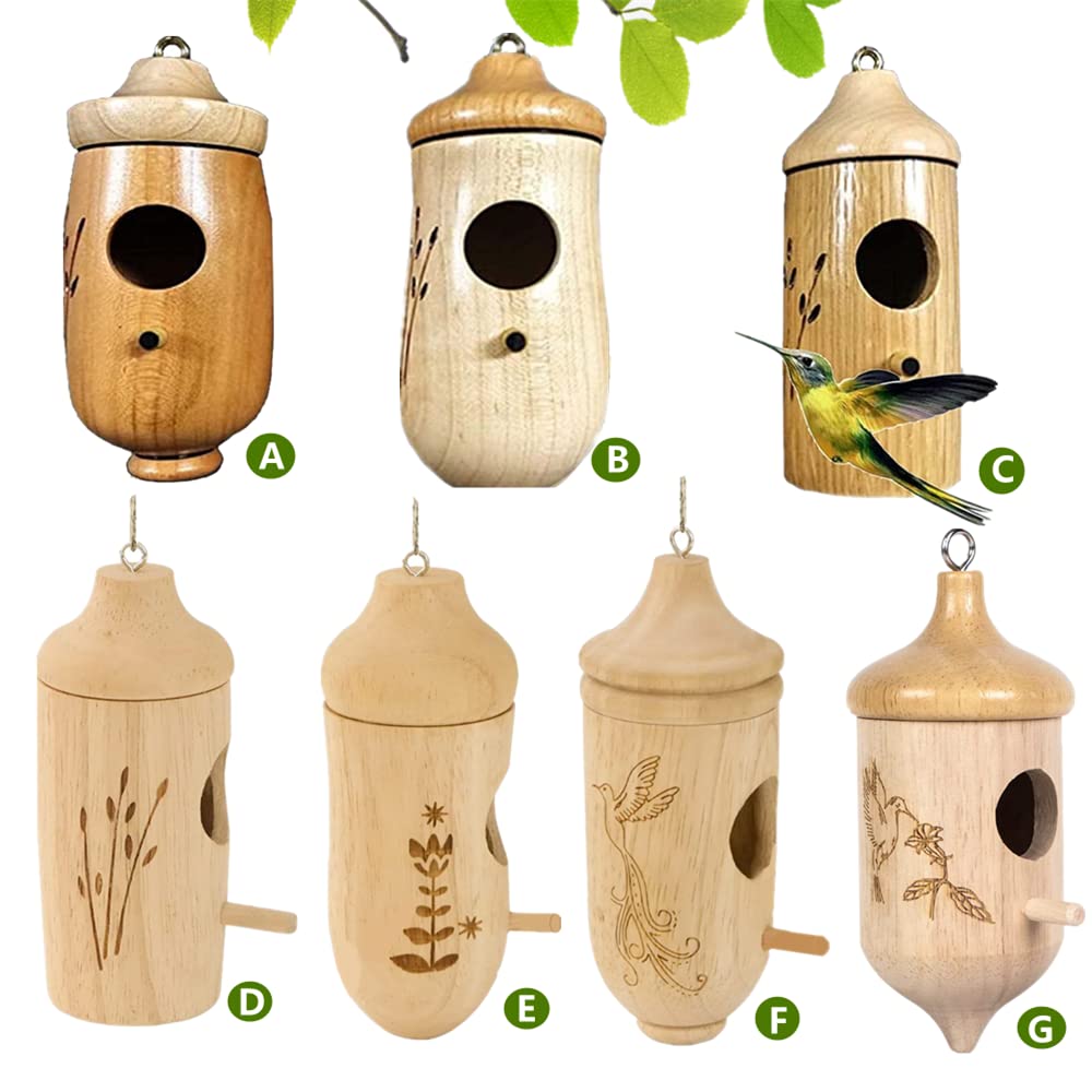 BOMEIQEE Hummingbird House, 4.5 Inches Mini Bird House, Wooden Hummingbird Swing Nest for Outside Hanging, Pet Cottage for Wren Swallow Sparrow Bomeiqee