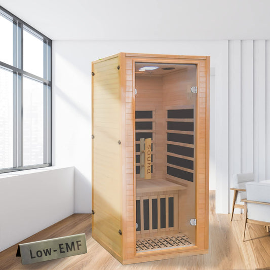 Low EMF Infrared Home Sauna，Personal Outdoor Indoor Heaters Saunas Wood Tiny Dry Barrel Snfared at Home Sauna Room Allwood for Men Women，Bluetooth