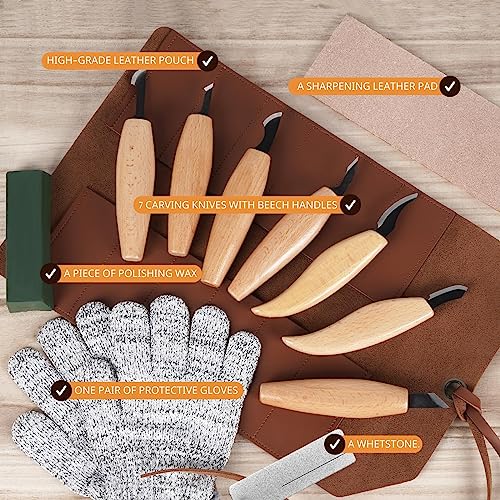 YDGFUHM 12-Piece Wood Carving Kit Complete with Tools, Holster, and Gloves - Ideal for Gifts and Enthusiasts for Beginners and Experts - WoodArtSupply