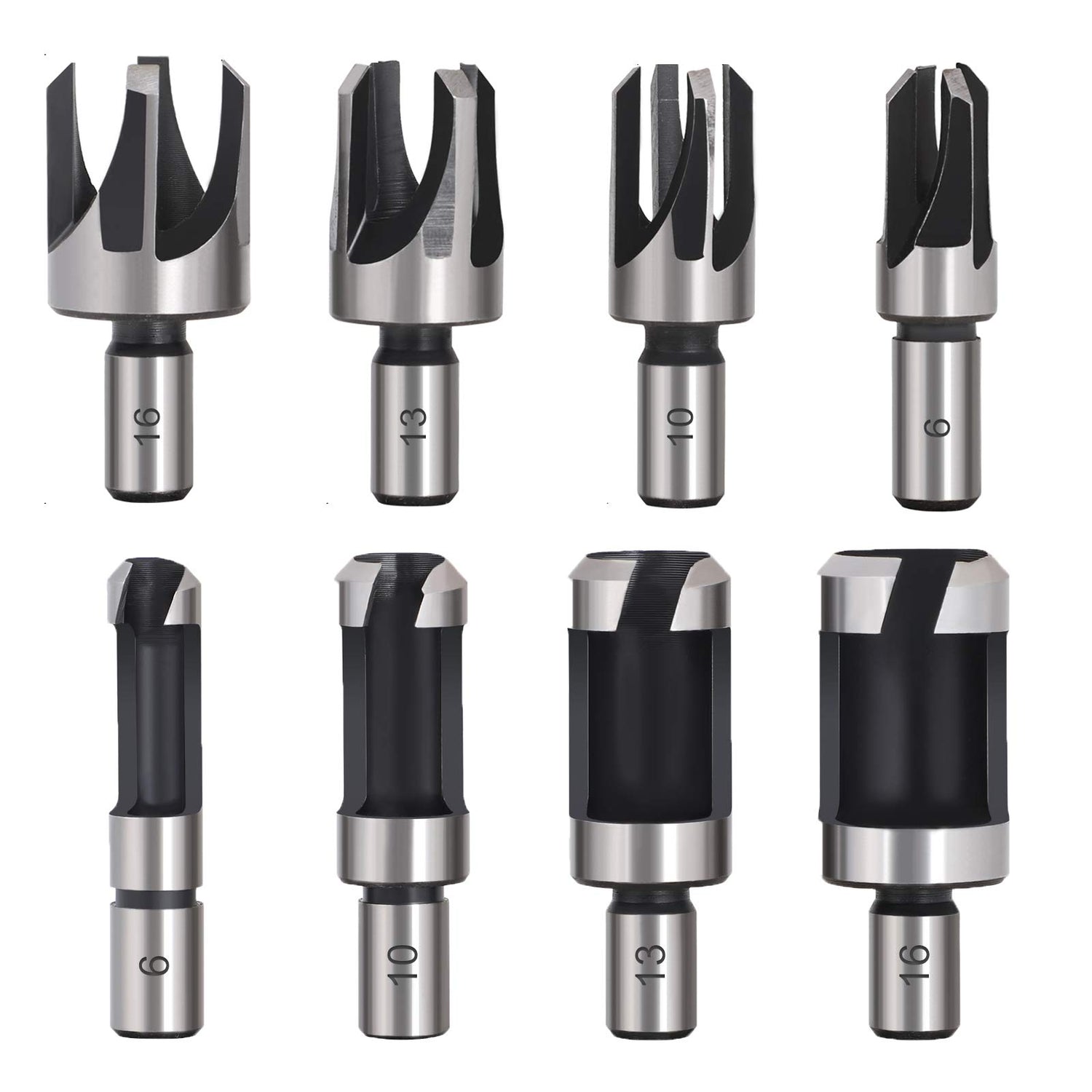 Baorder 8Pcs Wood Plug Cutter Drill Bit Set Carbon Steel Titanium Coated Woodworking Chamfer Drill Bits Straight and Tapered Taper 5/8" 1/2" 3/8" Baorder