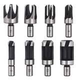 Baorder 8Pcs Wood Plug Cutter Drill Bit Set Carbon Steel Titanium Coated Woodworking Chamfer Drill Bits Straight and Tapered Taper 5/8" 1/2" 3/8" Baorder