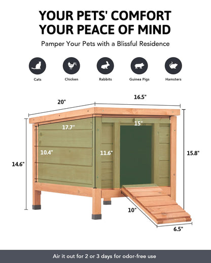 CO-Z Outdoor Cat House, Weatherproof Rabbit Hutch Hideout Indoor Bunny Cage, Wooden Outside Shelter for Feral Cats, Rabbits, Chicken, Small Animal,