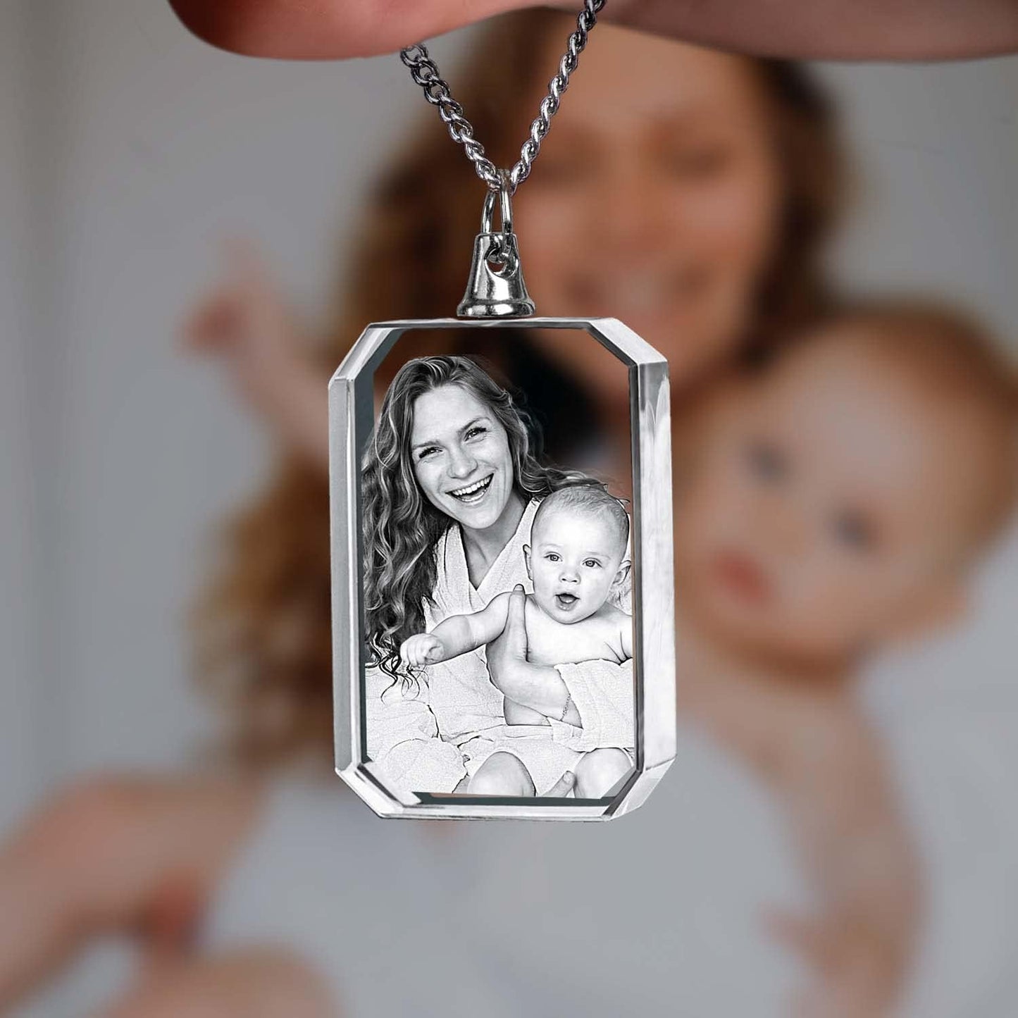 ArtPix 3D Personalized Necklace, 3D Laser Etched Photo Crystal, Engraved Rectangle Necklaces Accessories, Memorial Birthday Gifts for Mom Dad, Him - WoodArtSupply