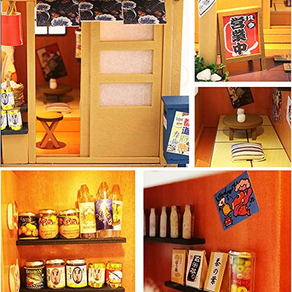 Spilay DIY Miniature Dollhouse Kit with Wooden Furniture,Handmade Japanese Style DIY Dollhouse Kit with Dust Cover & LED,1:24 Scale Creative Room