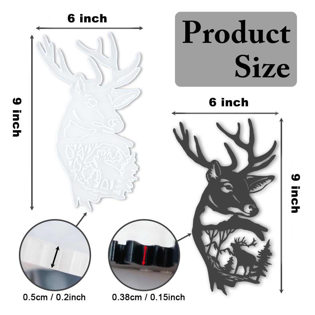 Deer Wall Decor Resin Silicone Mold, Deer Antlers Head Epoxy Casting Mold for Wall Hanging Mount Decor, DIY Door Wall Art Home Party Unique MUFUN
