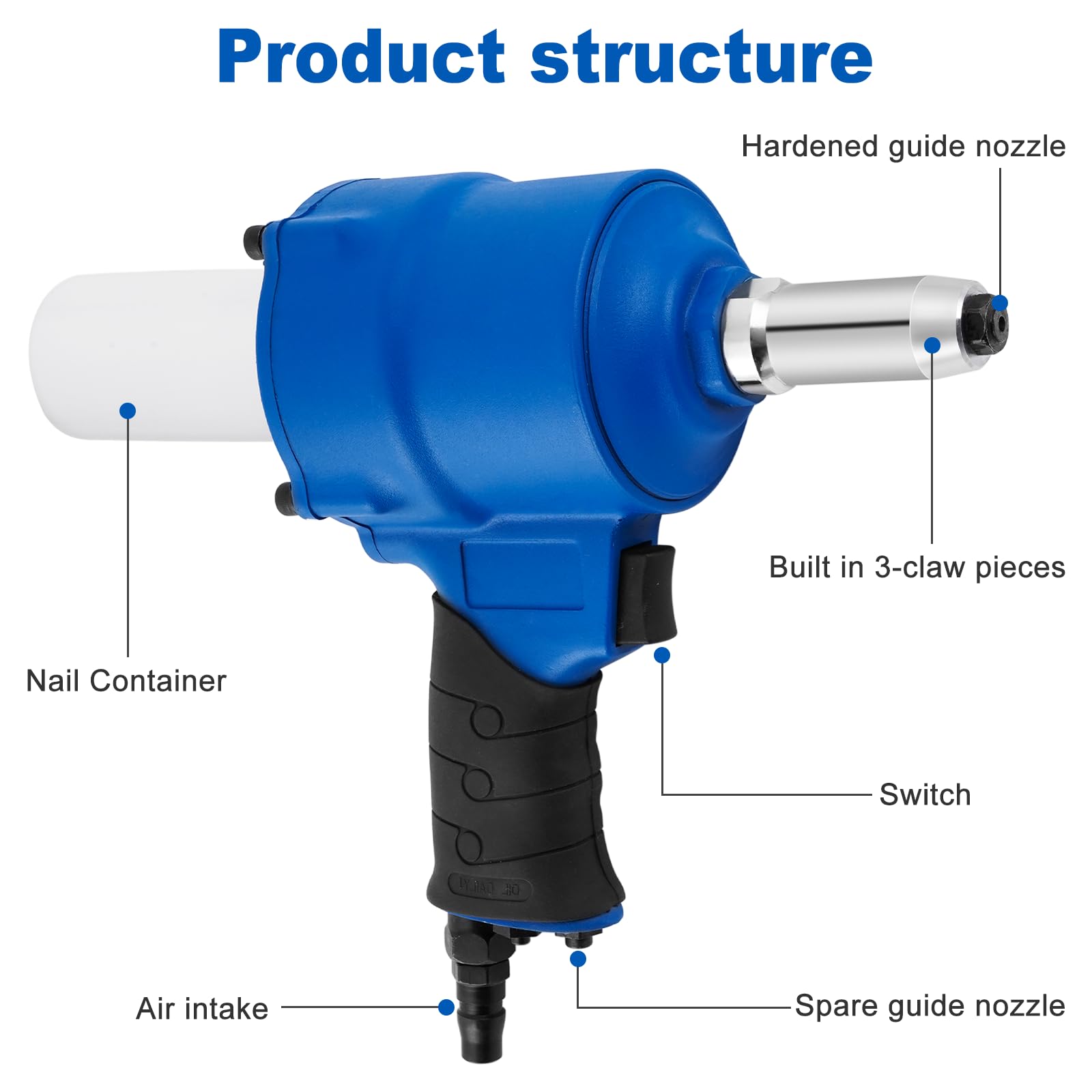 Consfly Pneumatic Rivet Gun, Air Riveter, 3/32", 1/8", 5/32", 3/16" and 1/4" Capacity Heavy Duty Pop Rivet Gun for Industrial Riveting, Decoration, - WoodArtSupply