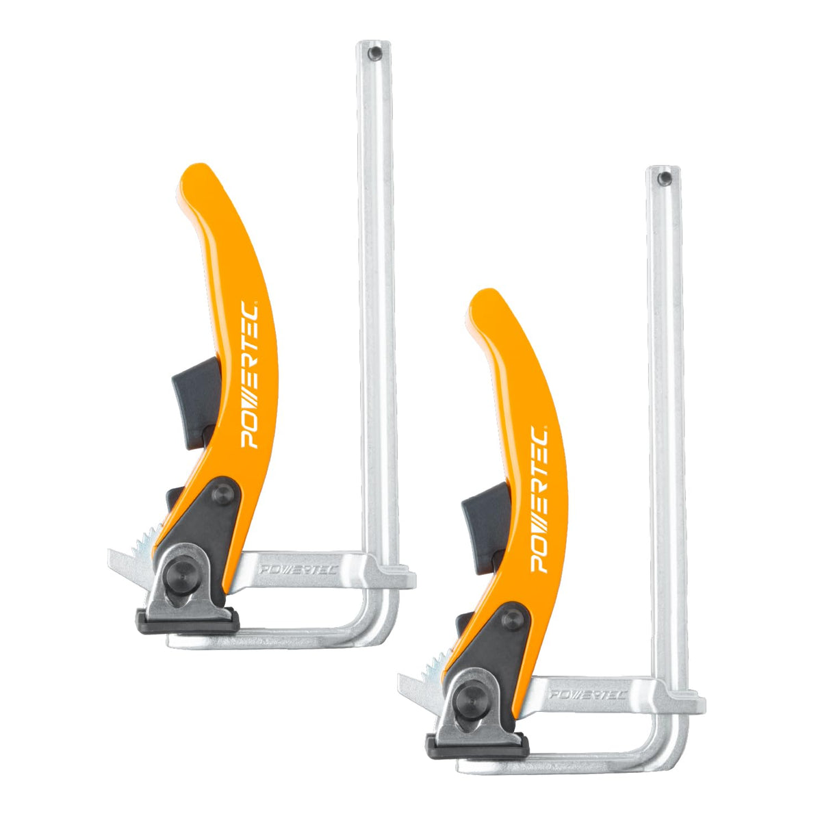 POWERTEC 71542 Quick Release Ratcheting Table Clamp for MFT and Guide Rail System, 7” Capacity x 2-3/8” Throat Depth, 2 Pack POWERTEC