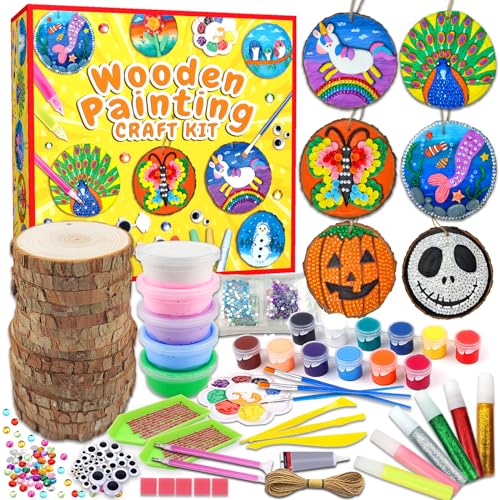 Wakestar Unfinishied Wood Slices for Arts and Crafts-Glow in The Dark Wooden Painting Kit for Kids Girls Age 5-12 Years Old-Air Dry Clay Crafts Toys - WoodArtSupply