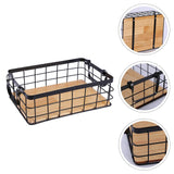 Small Metal Wire Storage Basket, Wood Base Storage Organizer Bin Basket for Kitchen Cabinets, Bathroom, Pantry, Garage, Laundry Room Cabilock