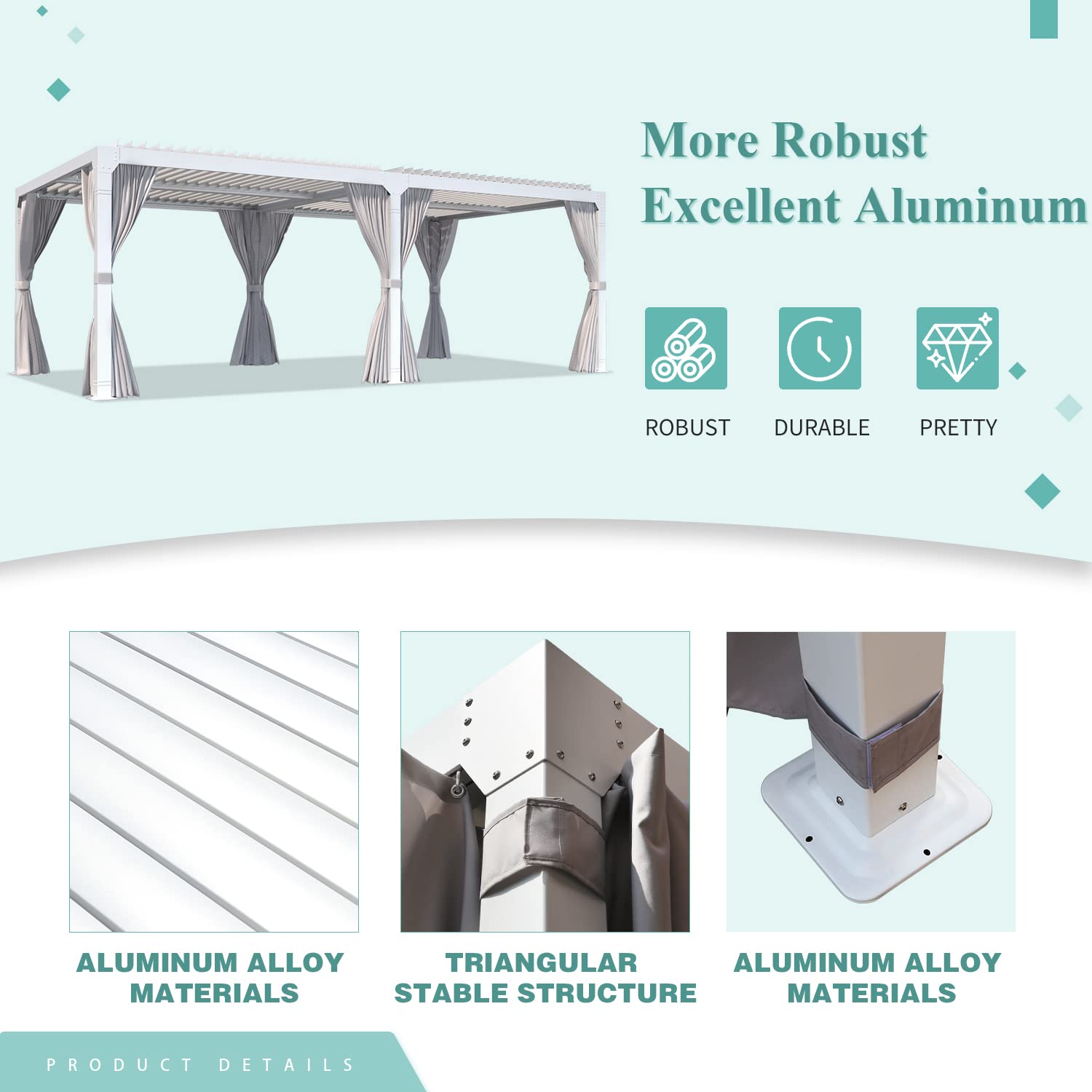 MELLCOM 12x20ft Louvered Pergola with Curtains and Nets, Aluminum Pergola with Adjustable Rainproof Roof, Outdoor Hardtop Pergola for Patio, MELLCOM