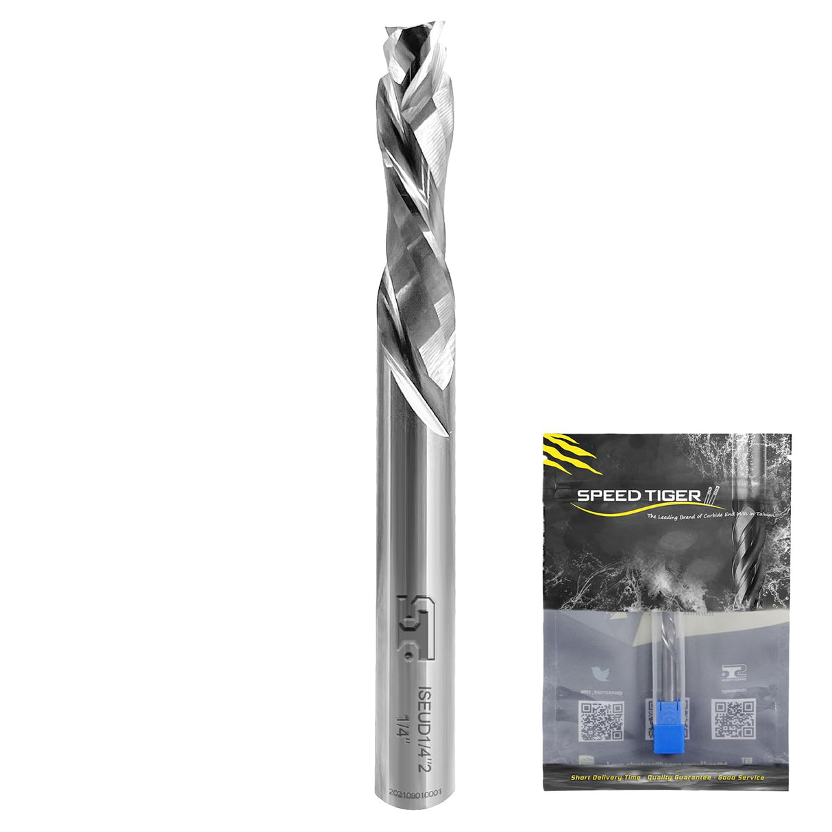 SPEED TIGER Carbide Spiral Router Bits - Up Down Compression Bit, ISEUD3/8” Diameter, 1-1/4” Cutting Length, 4"OVL (1 Piece, 3/8") - for Wood, SPEED TIGER